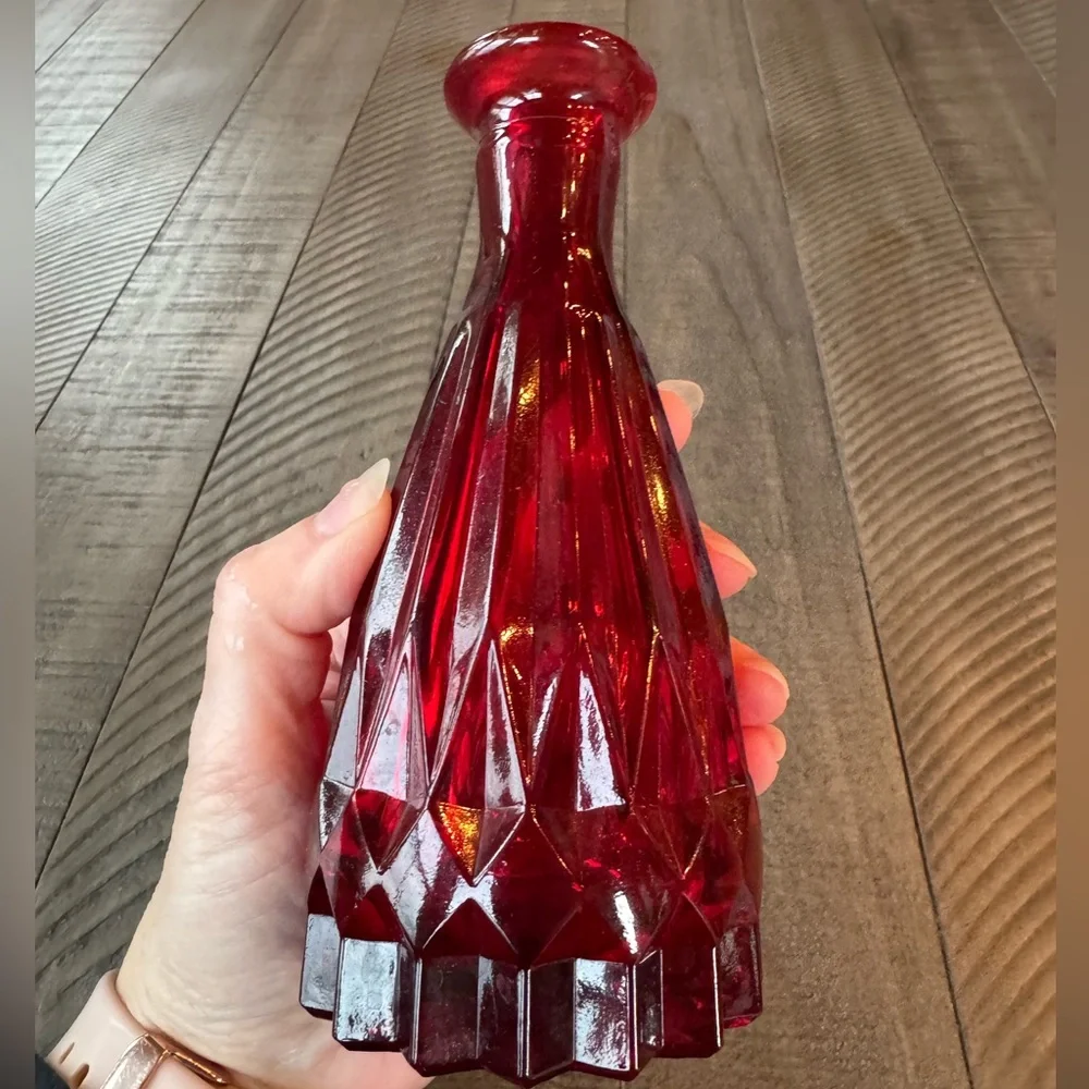 Vintage Red Glass Mini Vase - Rustic Tabletop Decor